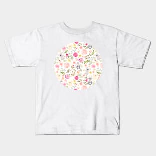 Watercolor illustration of koala, penguin and puppy with botanical florals Kids T-Shirt